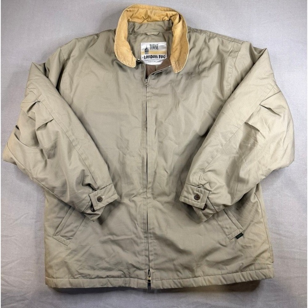 Towne by London Fog Mens Khaki Harrington Jacket Corduroy Collar Large Tan